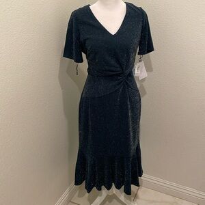NWT Women's London Times Side Twist Flounce Hem Sheath Dress Green Sparkle 6‌‌